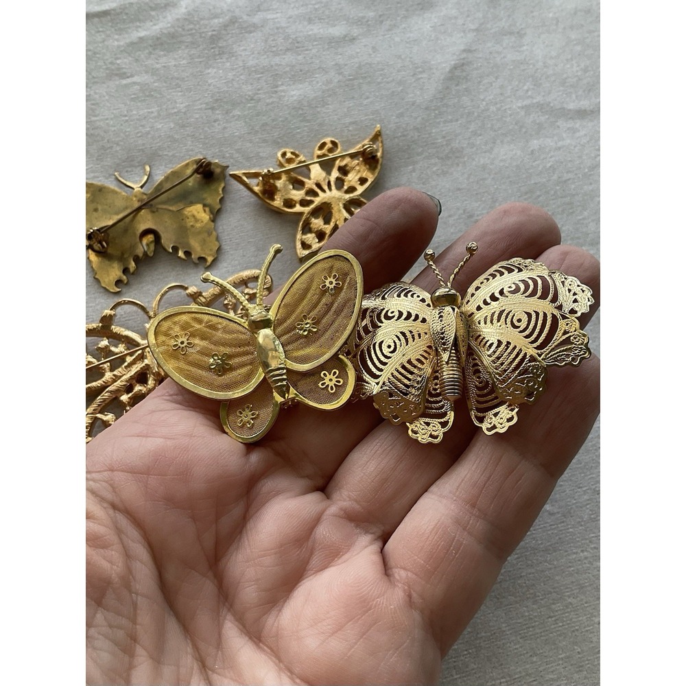 Lot Of 6 Vintage Brooch Pins Butterfly Gold Tone Estate Jewelry - Picture 10 of 12